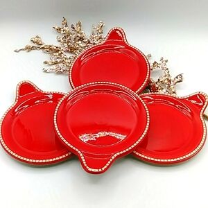 4 Temp-tations Red Dessert Plates W Handles